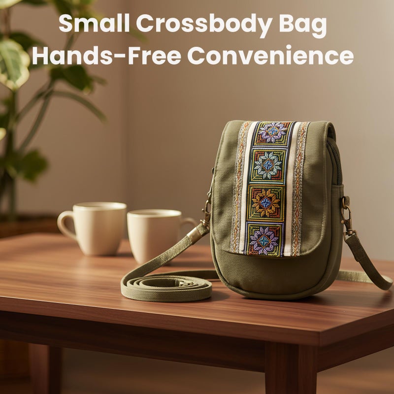 Goodhan Embroidery Canvas Crossbody Bag Cell phone Pouch Coin Purse for Women - Image 2